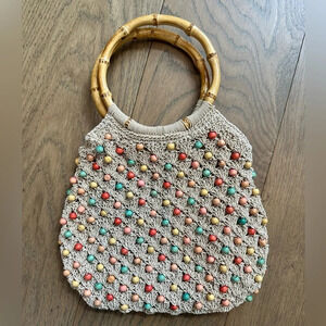 Roxy Beaded Crochet/Macrame Handbag with Bamboo Handle‎
